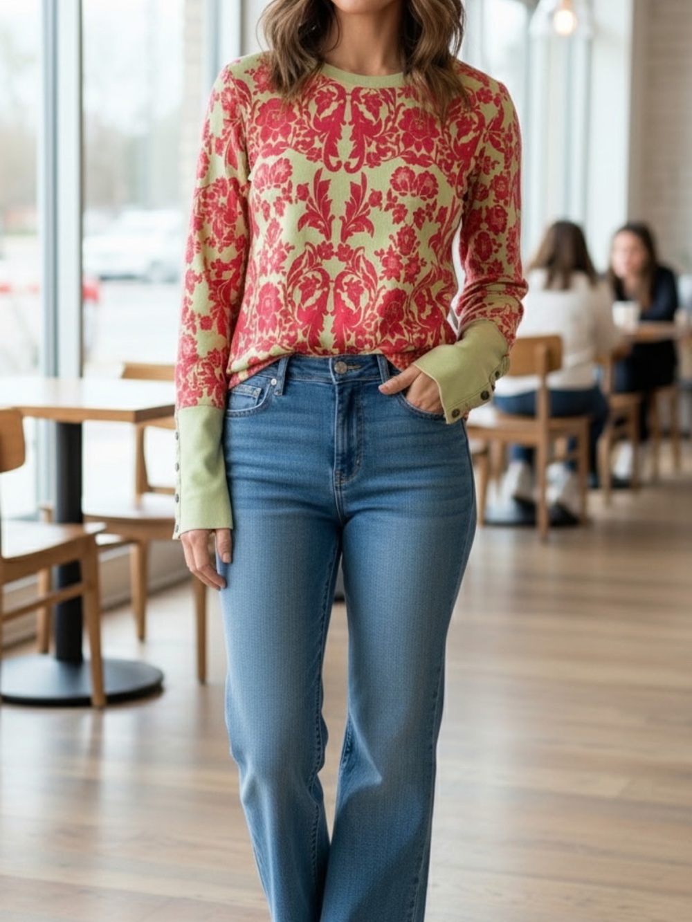 Sundance Lime Green Top with Hot Pink Damask Print